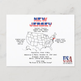 Postal Festiva Estado norteamericano de Nueva Jersey en un mapa e