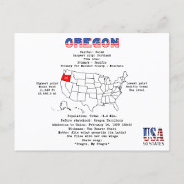 Postal Festiva Estado norteamericano de Oregón en un mapa e infor