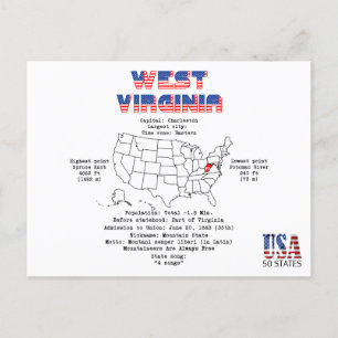 Postal Festiva Estado norteamericano de Virginia Occidental en un