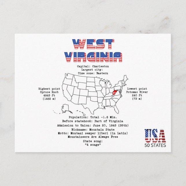 Postal Festiva Estado norteamericano de Virginia Occidental en un (Anverso)