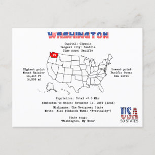 Postal Festiva Estado norteamericano de Washington en un mapa e i