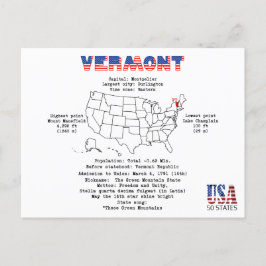 Postal Festiva Estado vermont-americano en un mapa e información 