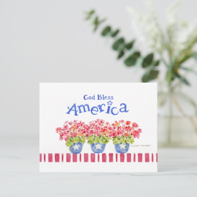 Postal Festiva Estados Unidos bendice a Geranium Pots Postcard (Anverso de pie)