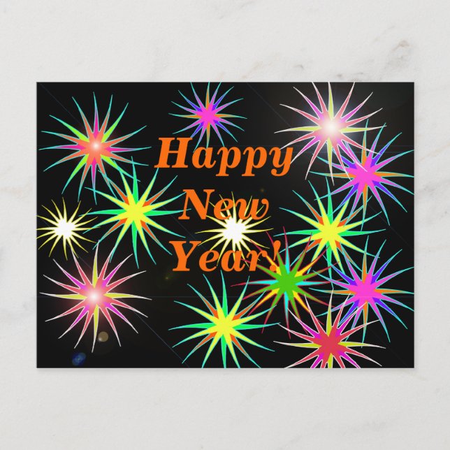 Postal Festiva Estallido de fuegos artificiales de Año Nuevo en n (Anverso)