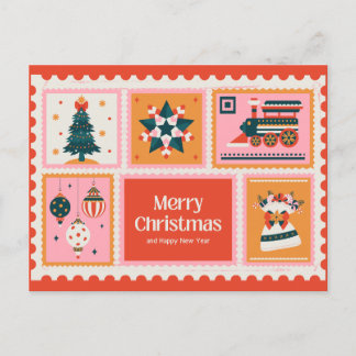 Postal Festiva Estampilla roja rosada de posta mora auto navideño