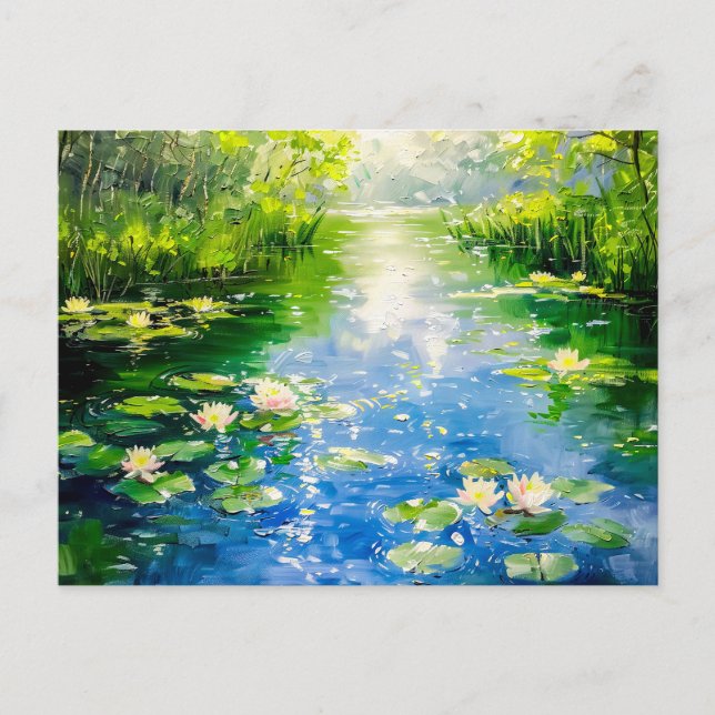 Postal Festiva Estanque de verano con lirios de agua (Anverso)