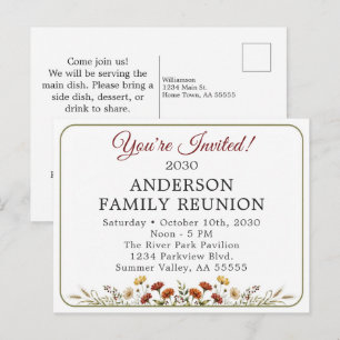 Postal Festiva Estás Invitado Reunión Familiar de Otoño Boho Flor