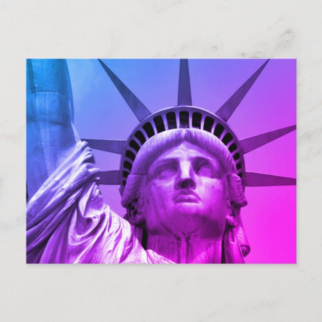 Postal Festiva Estatua de arte pop azul púrpura en Nueva York (Anverso)