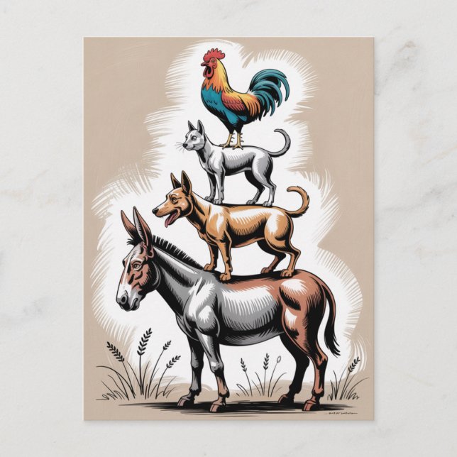 Postal Festiva Estatua de músicos de Bremen en Alemania (Anverso)