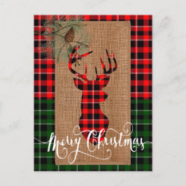 Postal Festiva Estilo de Cabaña - Una Cabeza de Ciervo a Cuadros 