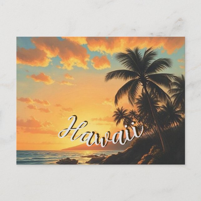 Postal Festiva Estilo de época Hawai Costa de Viaje Sunset (Anverso)