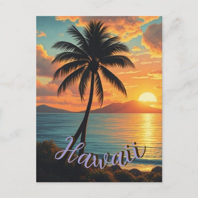 Postal Festiva Estilo de época Hawai Costa de Viaje Sunset (Anverso)