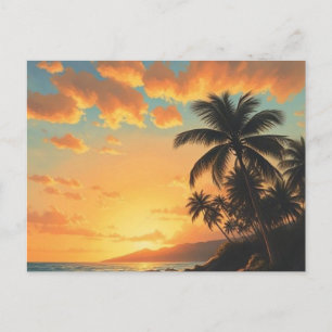 Postal Festiva Estilo de época Hawai Costa de Viaje Sunset
