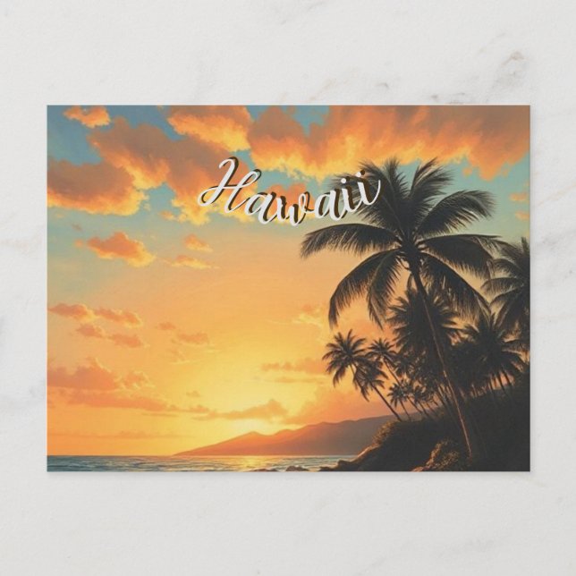 Postal Festiva Estilo de época Hawai Costa de Viaje Sunset (Anverso)