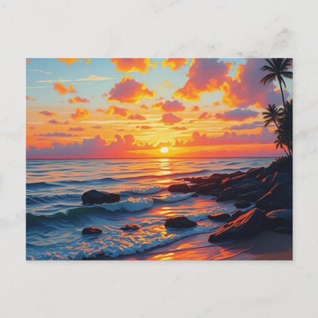 Postal Festiva Estilo de época Hawai Costa de Viaje Sunset (Anverso)