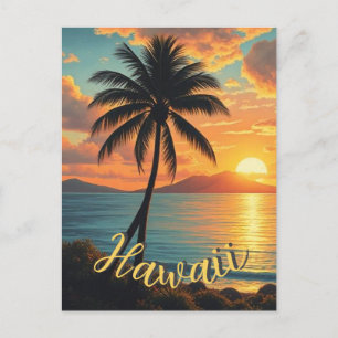 Postal Festiva Estilo de época Hawai Costa de Viaje Sunset