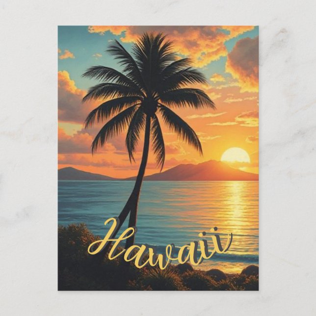 Postal Festiva Estilo de época Hawai Costa de Viaje Sunset (Anverso)
