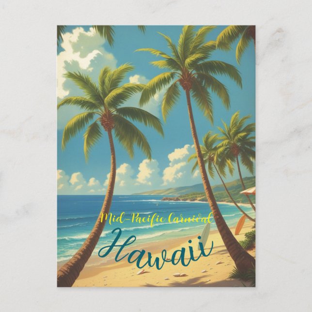 Postal Festiva Estilo de época Hawai Viajes Honolulu Mar Azul (Anverso)