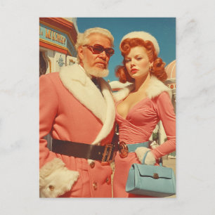 Postal Festiva Estilo de Pareja de Invierno Retro Glamour