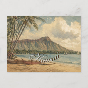 Postal Festiva Estilo vintage hawaiano viaje costa mar