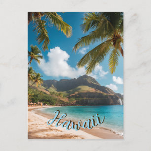 Postal Festiva Estilo vintage hawaiano viaje costa mar atardecer