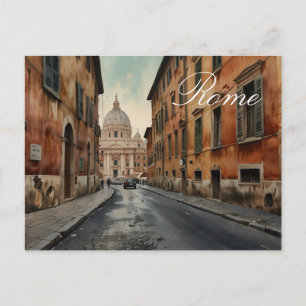 Postal Festiva Estilo Vintage Roma Viaje Italiano Acuarela