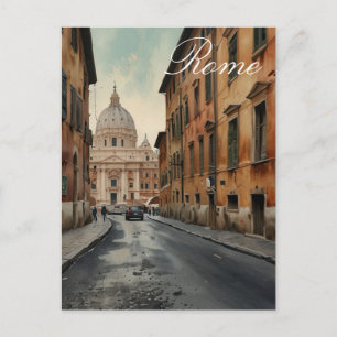 Postal Festiva Estilo Vintage Roma Viaje Italiano Acuarela