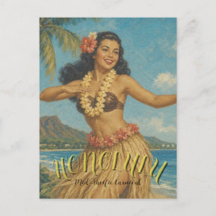 Postal Festiva Estilo Vintage Viaje a Hawaii