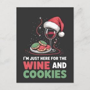 Postal Festiva Estoy Aquí Solo por el Vino y las Galletas de Navi