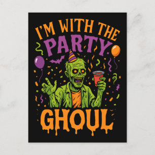 Postal Festiva Estoy con el Ghoul Fiesta, disfraz de Halloween