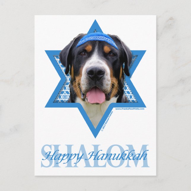Postal Festiva Estrella de David en Hanukkah - Perro de montaña s (Anverso)