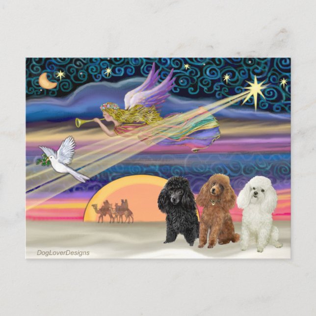 Postal Festiva Estrella de Navidades - Póodles (tres juguetes) - (Anverso)