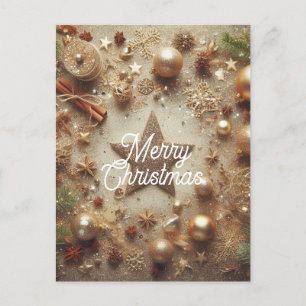 Postal Festiva Estrella elegante de Purpurina de oro navideño