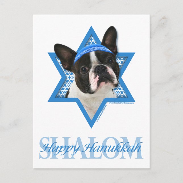 Postal Festiva Estrella Hanukkah de David - Boston Terrier (Anverso)