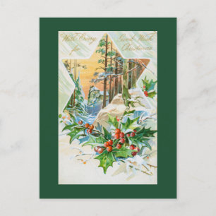 Postal Festiva Estrella navideña vintage y Holly