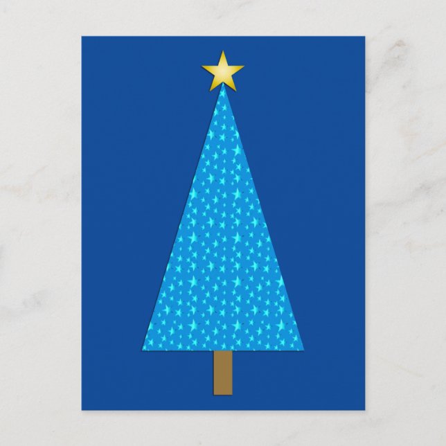 Postal Festiva Estrellas azules, árbol navideño moderno (Anverso)