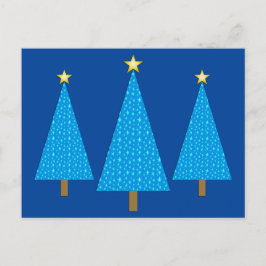 Postal Festiva Estrellas azules, árboles navideños modernos