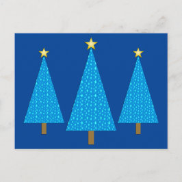 Postal Festiva Estrellas azules, árboles navideños modernos