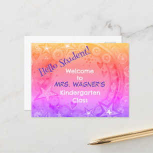 Postal Festiva Estrellas De Arcoiris Reciben A Estudiante Escolar