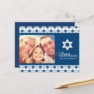 Postal Festiva Estrellas De Hanukkah Azul De La Foto Moderna Del