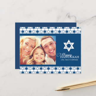 Postal Festiva Estrellas De Hanukkah Azul De La Foto Moderna Del 