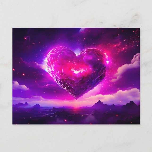 Postal Festiva Estrellas de Nebulosa Corazón Celeste Romance (Anverso)