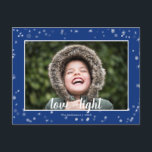 Postal Festiva Estrellas lindas Jánuca del amor y de la luz<br><div class="desc">Lindo y diversión, esta postal del día de fiesta es la de manera perfecta de enviar los saludos de la estación a los amigos y a la familia. Características blancas y estrellas y nieve de plata en un fondo azul. Cambie la plantilla de la foto sus la propia. El frente...</div>