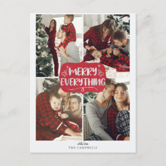 Postal Festiva Estrellas rojas y plateadas Merry Everything Multi