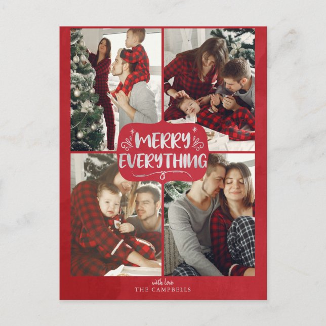 Postal Festiva Estrellas rojas y plateadas Merry Everything Multi (Anverso)
