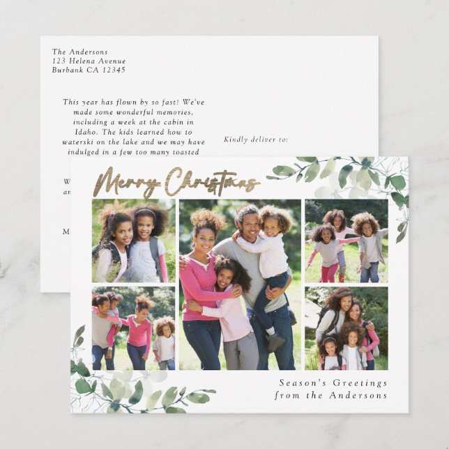 Postal Festiva Eucalyptus Photo Relieve metalizado dorado Feliz N (Anverso / Reverso)