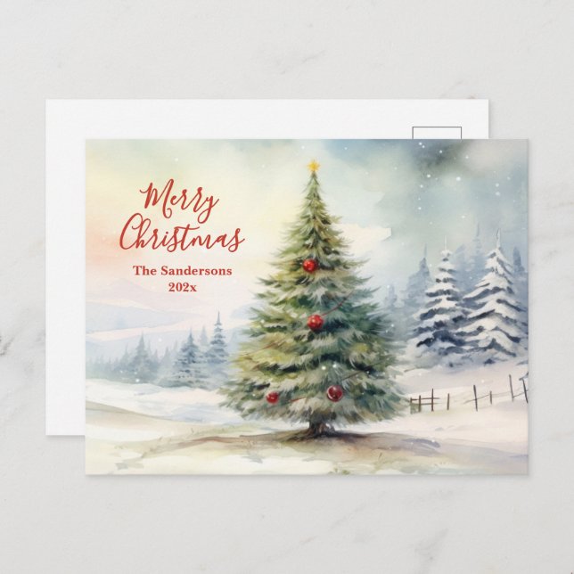 Postal Festiva Evergreen Pine Tree Vintage Christmas Postcard (Anverso / Reverso)