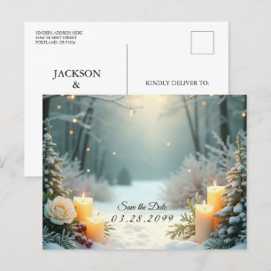 Postal Festiva Evergreens escarcha con velas iluminadas por nieve