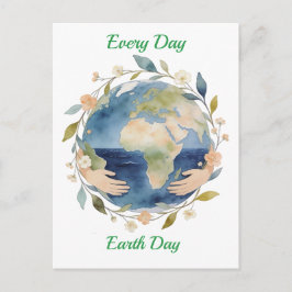 Postal Festiva Every Day Earth Day Floral Globe With Hands