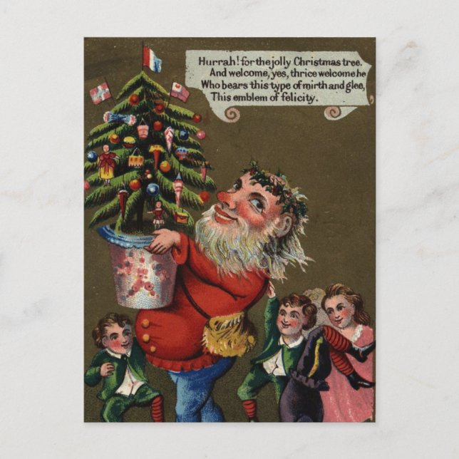 Postal Festiva Extraña Santa Cláusula de época con árbol de Navid (Anverso)
